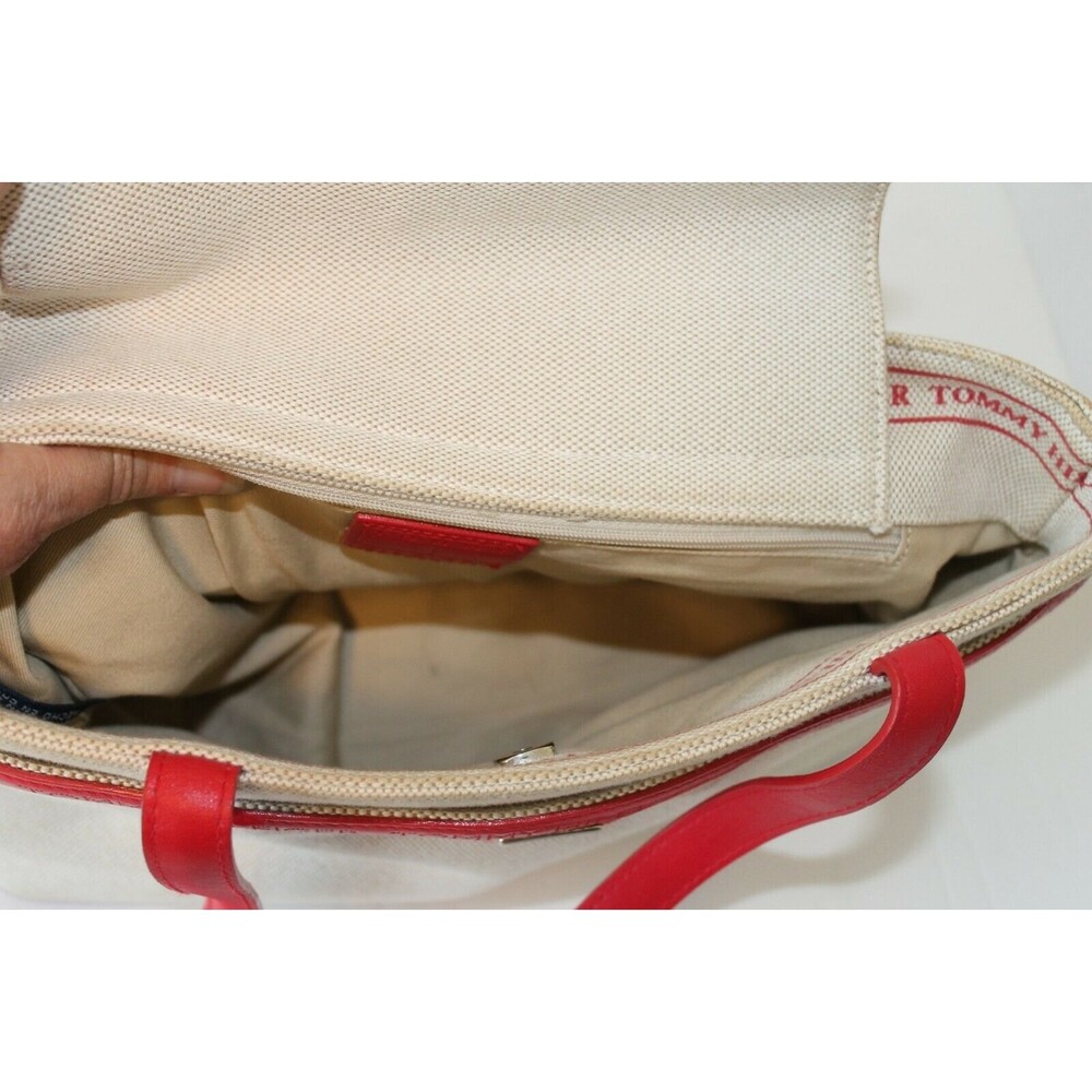 Tommy Hilfiger Purse Vintage Tan Red Canvas Leather Womens Handbag - Picture 8 of 11
